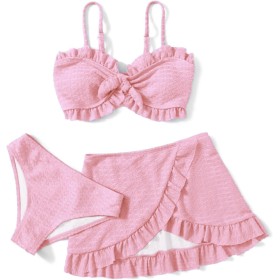 Arshiner Conjunto de Bikini de 3 Piezas con Tirantes y Adornos de Volantes para Niñas Bañador de Playa de Verano Top+Rocks