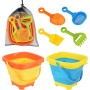 Gosknor 7 Uds Juego Juguetes de Playa para Niños 3 a 5 Años, 2 Cubos Plegables con 4 Palas Juguetes de Arena y Bolsa Malla para