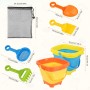 Gosknor 7 Uds Juego Juguetes de Playa para Niños 3 a 5 Años, 2 Cubos Plegables con 4 Palas Juguetes de Arena y Bolsa Malla para