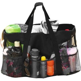 Gobesty Bolsa de playa extra grande, 70 x 45 x 18 cm, bolsa de malla para juguetes de arena, plegable, de arena, juguetes, agua,