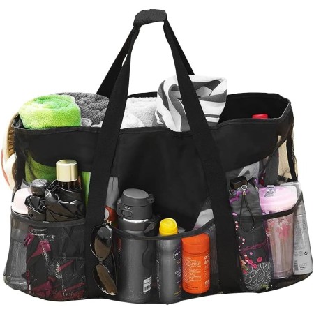 Gobesty Bolsa de playa extra grande, 70 x 45 x 18 cm, bolsa de malla para juguetes de arena, plegable, de arena, juguetes, agua,