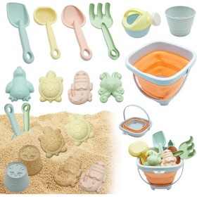 Coriver 11 Piezas Juguetes de Playa para Niños, Reutilizable Juguetes Playa Bebe con Cubo Playa, Palas, Rastrillo, Moldes de
