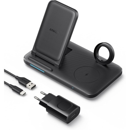 Cargador inalámbrico Anker 335, estación de Carga Plegable 3 en 1 con Adaptador de Corriente, para iPhone 13/13 Pro Max/12,