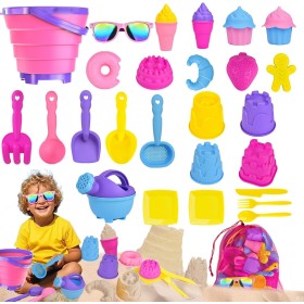 31Piezas Juguetes de Arena para Playa,Pala de cubeta de Arena Plegable y e rastrillo de,Juego de moldes para Helados en la