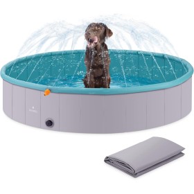 Navaris Piscina para Perros con aspersor - Piscina Plegable para Mascotas de PVC con Lona Protectora - Bañera Redonda de