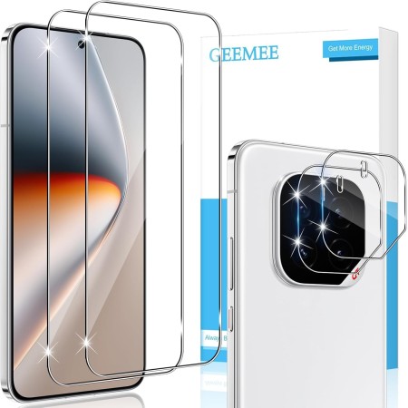 GEEMEE para Realme GT 7T/Realme GT7 de Pantalla Protector de Lente de cámara, 2 + 2 Pack Cristal Templado Película Vidrio