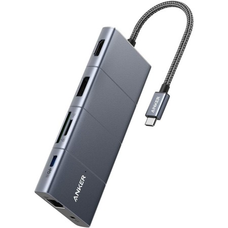 Anker PowerExpand+ - Adaptador 11 en 1, con 4K @ 60Hz HDMI y DP, 100 W Power Delivery, USB-C y 3 Puertos de Datos USB-A, 1 Gbps