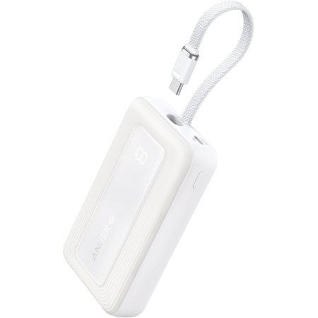 Anker Zolo Power Bank, Cargador Portátil de Alta Velocidad de 10000mAh 30W con Cable USB-C Integrado, 1 USB-C & A, Batería para