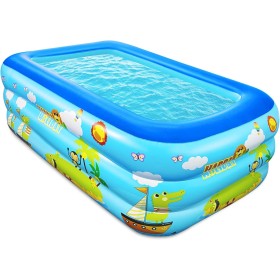 Jiosdo Piscina infantil hinchable de 150 cm, piscina infantil familiar, piscina infantil, rectangular, con suelo suave inflable,