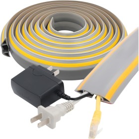 Canaleta Cables Suelo Autoadhesivo de 3 m, Pasacables Suelo de PVC, Cortable Cubre Cables Suelo, para Oficinas, Talleres,