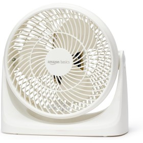 Amazon Basics Portable Desk Fan, Quiet Operation, 18 cm, 3 Speeds, Adjustable 90° Tilt, White, 15.5 x 27.2 x 27.7 cm
