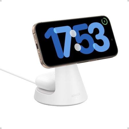 Anker MagGo Soporte de Cargador 2 en 1 Compatible con MagSafe, Ultrarrápido 15 W Certificación Qi2, Ajustable y Superresistente