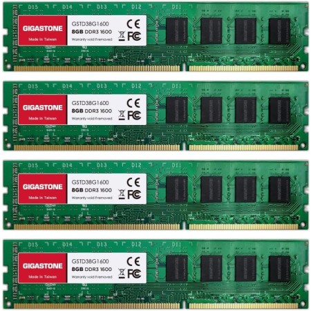 DDR3 RAMGigastone Memoria RAM Escritorio 32GB (4x8GB) DDR3 32GB DDR3-1600MHz PC3-12800 CL11 1.5V UDIMM 240 Pin sin búfer sin ECC