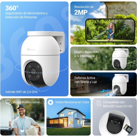 EZVIZ 2PCS Cámara Vigilancia WiFi Exterior 360°,1080P Cámara IP de Seguridad,Visión Nocturna en Color,IA Detección de