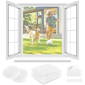 Mosquitera para Ventana 2 Set - 110 x 130 CM - BLANCA, No es Necesario Taladrar, CON Cúter, Adhesivo, Se Puede Cortable DIY