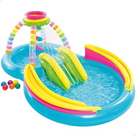 INTEX 56137 Piscina Hinchable Infantil, Juegos Cono Arco Iris con Tobogán, para Mayores de 2 Años, Capacidad de 168206 litros,