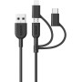 Anker PowerLine II - Cable 3 en 1, Lightning/Tipo C/Micro USB para iPhone, iPad, Huawei, HTC, LG, Samsung Galaxy, Sony Xperia y