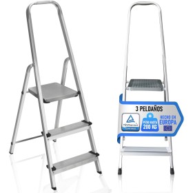 PAULAND Escalera Plegable de Aluminio 3 Peldaños - Soporte Reforzado para Máxima Estabilidad (200 kg) - Escaleras Plegables