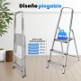 PAULAND Escalera Plegable de Aluminio 3 Peldaños - Soporte Reforzado para Máxima Estabilidad (200 kg) - Escaleras Plegables