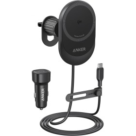 Anker MagGo Cargador Inalámbrico para Coche Compatible con MagSafe, Rápido de 15W, Ángulo Ajustable de 360° e Imanes Potentes,