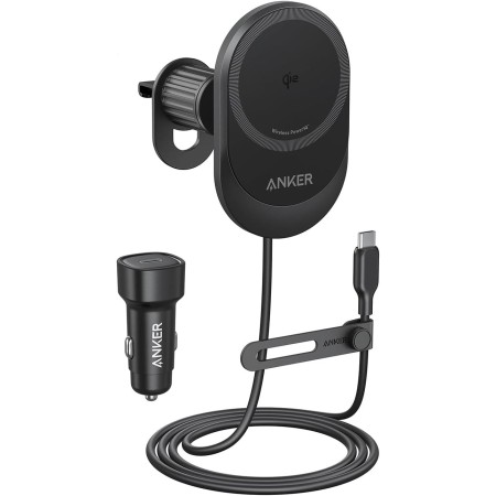 Anker MagGo Cargador Inalámbrico para Coche Compatible con MagSafe, Rápido de 15W, Ángulo Ajustable de 360° e Imanes Potentes,