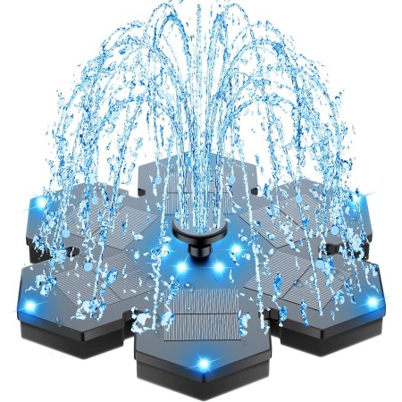 SZMP Fuente Solar - 3.5W 2025 Nuevo Bomba Solar para Estanque Exterior Solares para Jardin, 2200mAh Baterías con 8 Leds Colorido
