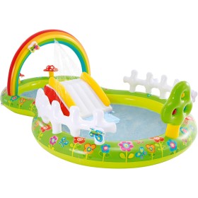 INTEX 57154 - Piscina infantil hinchable con dispersor de agua y tobogan jardin, centro de juegos para niños