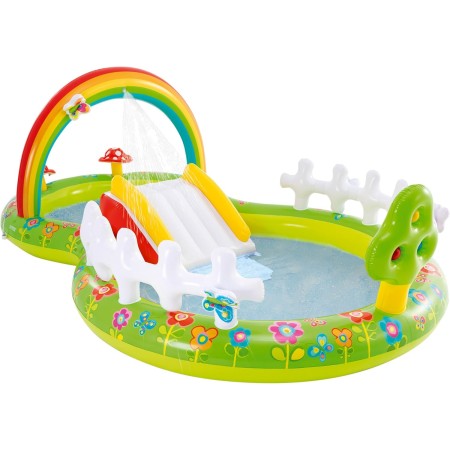 INTEX 57154 - Piscina infantil hinchable con dispersor de agua y tobogan jardin, centro de juegos para niños