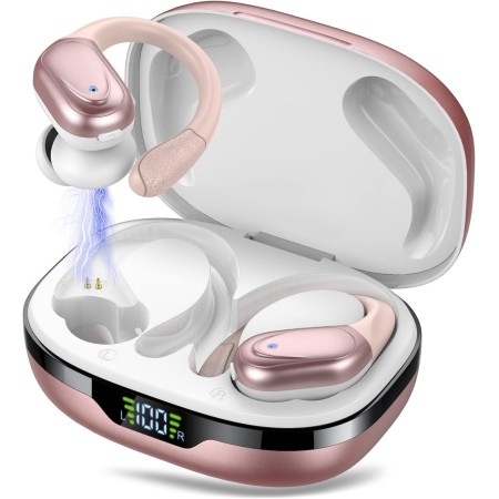 Auriculares Inalambricos, Auriculares Bluetooth 5.3 con Gancho de la Oreja, 60H de Reproducción, Pantalla LED, Llamada ENC HD,