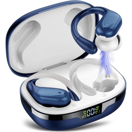 Auriculares Inalambricos, Auriculares Bluetooth 5.3 con Gancho de la Oreja, 60H de Reproducción, Pantalla LED, Llamada ENC HD,