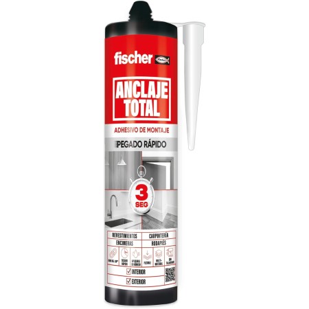 fischer - Anclaje Total, Adhesivo de montaje de Pegado Rápido en 3 segundos, Pegamento Fuerte Multimaterial Soporta hasta 600