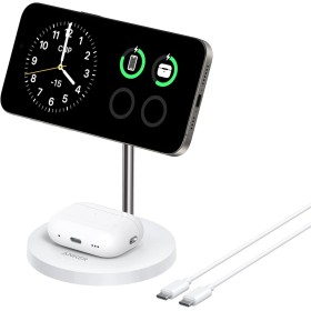 Anker Base de Cargador Inalambrico iPhone Ajustable 2 en 1 con Cable USB-C de 1,5m, Doble Led Carga de 15W Máx, Compatible con