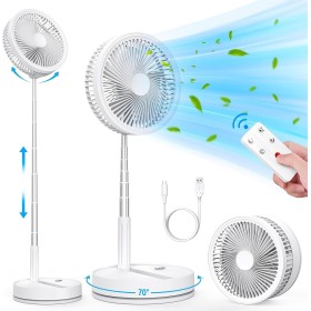 LIPETY Portable Folding Oscillating Standing Fan, 9" 7200mAh Rechargeable Battery USB C Small Table Fans with Remote Control,