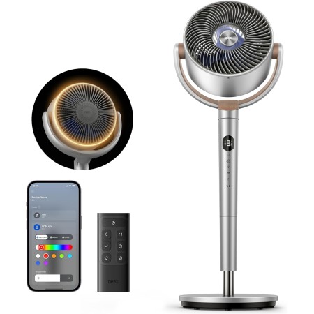 Dreo Standing Fan, 80ft Degree Whole Room Pedestal Fan, 120°+120°Oscillating Fans with Remote/Voice/Wifi/Alexa, 8 Speed