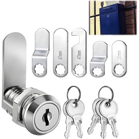 Cerradura de Buzón con 4 Llaves y 5 Placas de Bloqueo Diferentes, Cerradura de Levas 16mm, Diámetro de 18 mm, Cerradura de