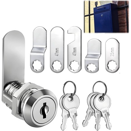 Cerradura de Buzón con 4 Llaves y 5 Placas de Bloqueo Diferentes, Cerradura de Levas 16mm, Diámetro de 18 mm, Cerradura de