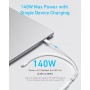 Anker Cable, 2-in-1 USB C to USB C Braide Cable 140W Max,Fast Charging for iPhone 16/16 Pro Max/15 Series,MacBook Air/Pro,and