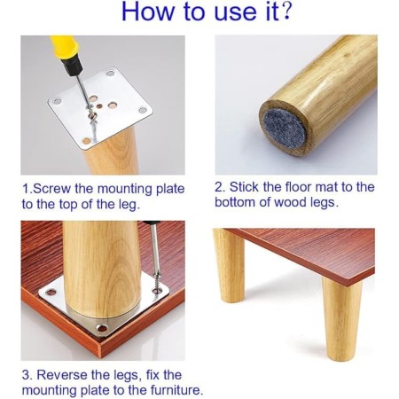 Qodiacl 4 Piezas Patas Madera para Muebles de Cuadrada 10cm Patas Mesillas de Noche de Madera Roble Patas de Repuesto para Sofá,