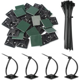 jatimdotin Bridas, 200 Piezas Bridas Plastico, Juego Soportes de Cables Autoadhesivo, Adhesivas para Bridas de Cables, Brida +