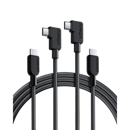 Anker Cable USB C en ángulo recto, 240W, paquete de 2 USB C a USB C de 6 pies, carga trenzado tipo C de 90 grados para iPhone