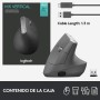 Logitech MX Ratón Vertical Inalámbrico Ergonómico, Multi-Ordenador, 2,4 GHz/Bluetooth con Receptor Unifying USB, Seguimiento