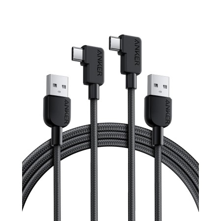 Anker Cable USB C de ángulo recto, 2 cables de carga trenzados de USB-A a USB-C de 90 grados (1,8 m), cable tipo C resistente