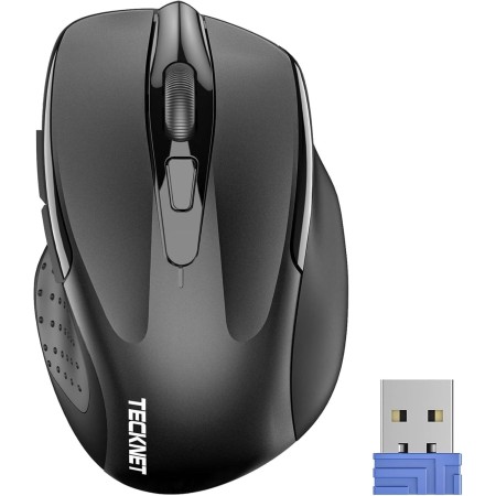TECKNET Ratón Inalámbrico, 5 Niveles 2600 dpi, 2.4G Ratón Inalámbrico USB Ergonómico, 6 Botones, 24 Meses Duración de Batería,