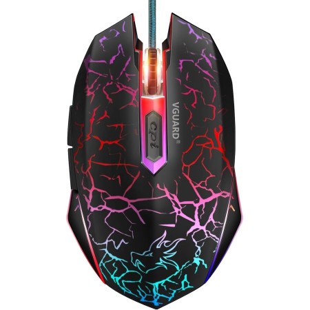 VGUARD Ratón Gaming con Cable, 4 dpi Ajustables hasta 2400, Gaming Mouse Óptico, Ratón Ergonómico Óptico RGB con 6 Botones y LED
