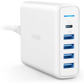 Anker PowerPort + 5 Cargador USB de Pared con 5 Puertos 60W, USB-C Tipo c con para MacBook, Samsung Galaxy S9, Nexus 5X / 6P y