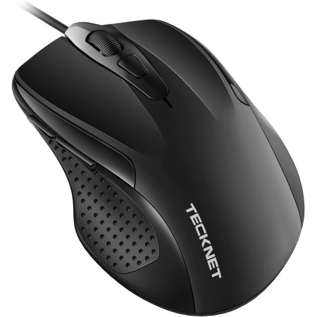 TECKNET Silenciosos Ratón con Cable USB de 1,5 m, 6 Botones, hasta 6400DPI, Superficie Antihuellas para Computadora Portátil,
