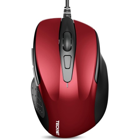 TECKNET Silenciosos Ratón con Cable USB de 1,5 m, 6 Botones, hasta 6400DPI, Superficie Antihuellas para Computadora Portátil,