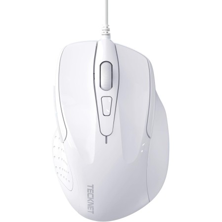 TECKNET Silenciosos Ratón con Cable USB de 1,5 m, 6 Botones, hasta 6400DPI, Superficie Antihuellas para Computadora Portátil,