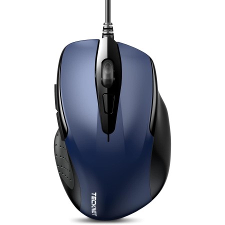 TECKNET Silenciosos Ratón con Cable USB de 1,5 m, 6 Botones, hasta 6400DPI, Superficie Antihuellas para Computadora Portátil,