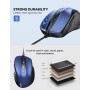TECKNET Silenciosos Ratón con Cable USB de 1,5 m, 6 Botones, hasta 6400DPI, Superficie Antihuellas para Computadora Portátil,